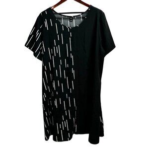 Shein Curve Women's 4XL Black & White Patterned Dress 100% Polyester Short Sleev